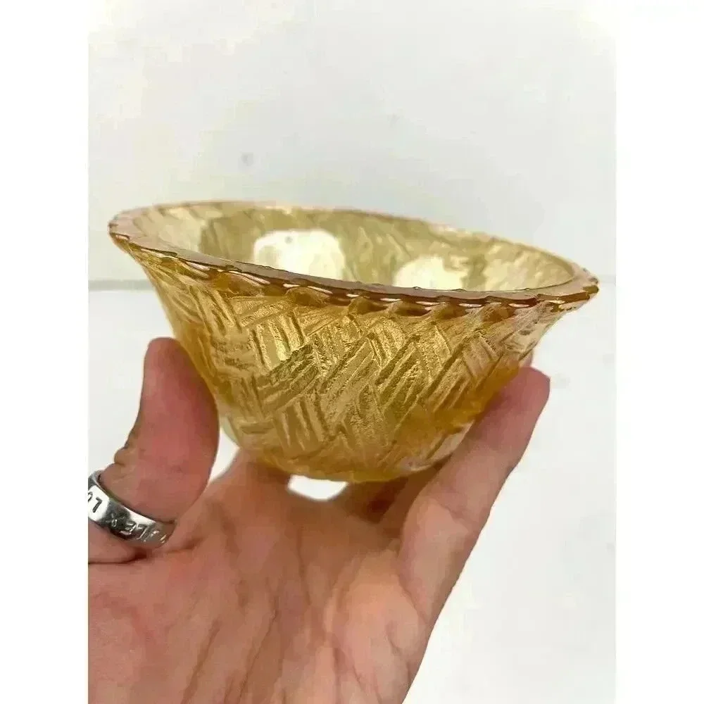VTG Indiana Amber Carnival Glass Bowl Basket Weave Pattern‎ 2.5